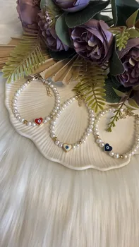 צמיד פנינים לב אמאייל